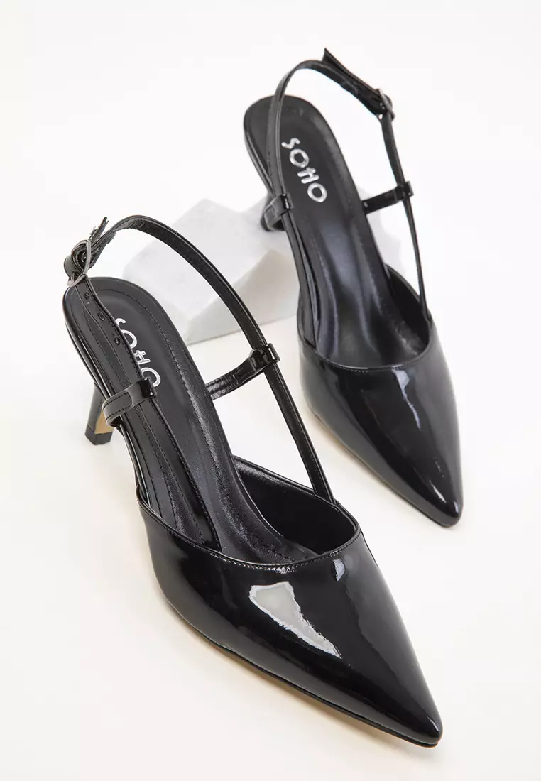 Black Patent Leather Women's Classic Heeled Shoes 20428