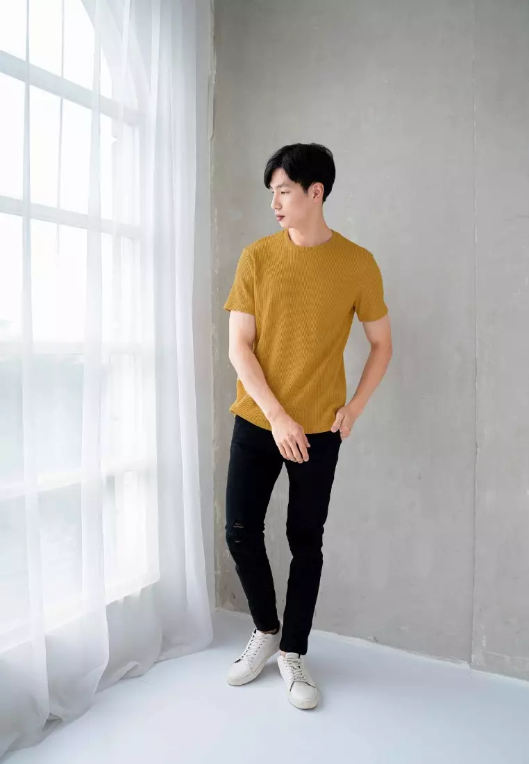 Kale Waffle Mustard / Kaos Polos Tekstur Lengan Pendek Pria / Unisex