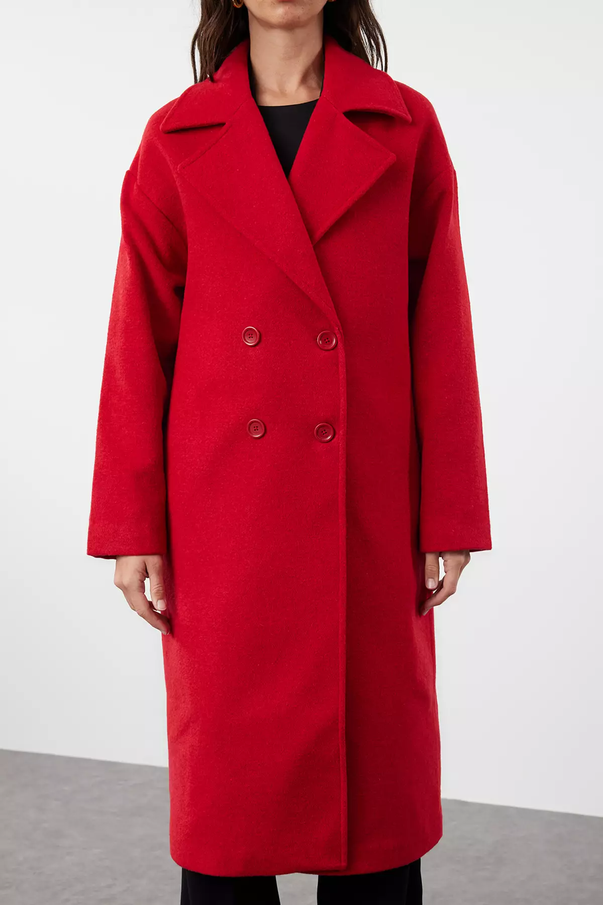Red Oversize Wide Cut Long Wool Cashmere Coat TWOAW21KB0038