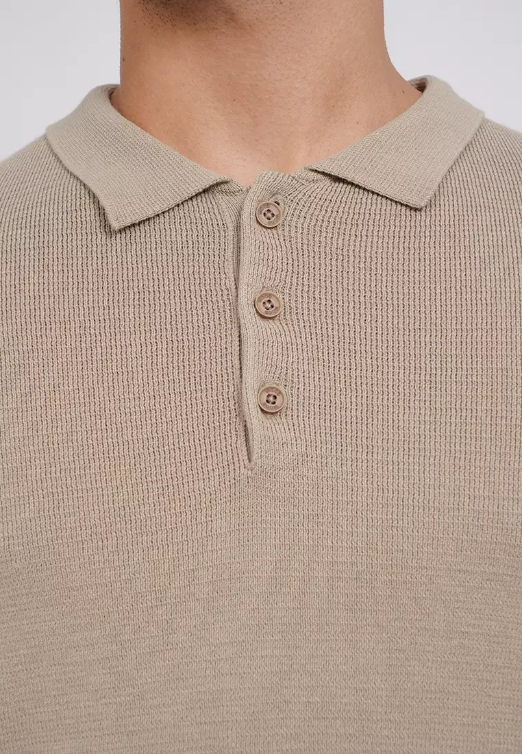 Textured Polo Shirt with Button