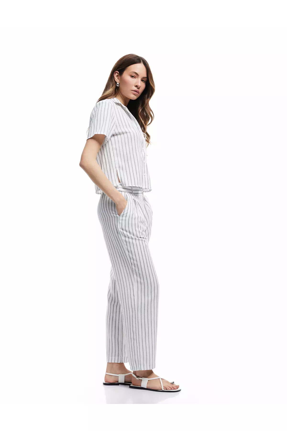 Linen Look Pleated Pocket Wide Leg Trousers