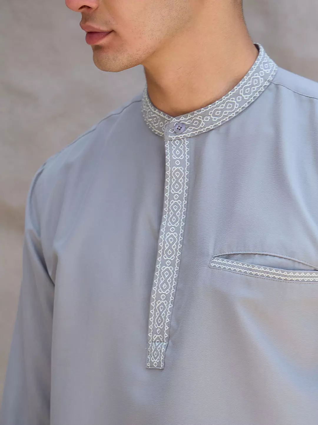 OXCON Kemeja koko Tangan 3/4 Bordir Hasbi Mid Grey