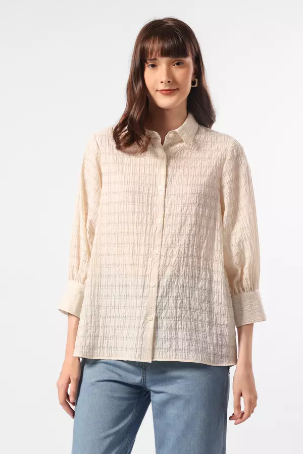 MINIMAL - Mirza - Sheersucker Ruffle Shirt - Off White Colour Offwhite