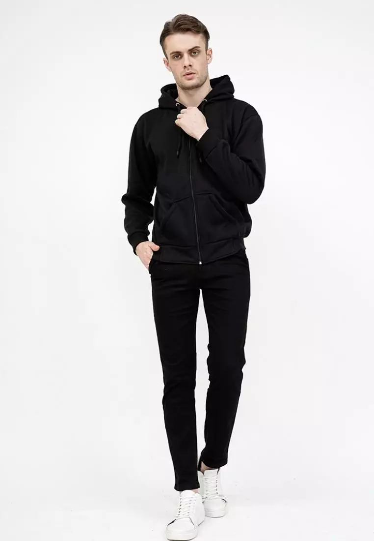 Jaket Polos Hoodie Zipper Sweater Warna Hitam
