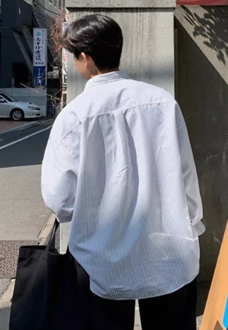 Advanced and versatile casual lapel striped shirt CA091917