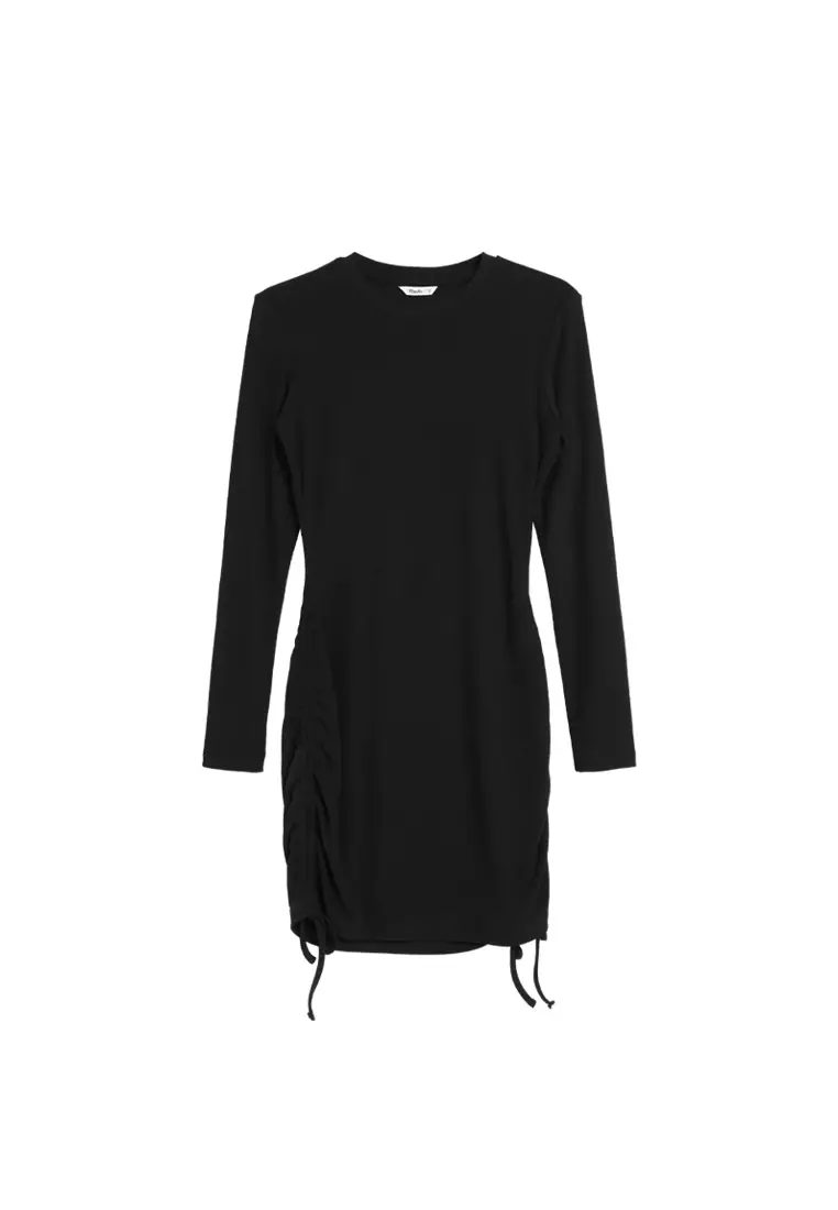 Buy DRUM Long Sleeve Bodycon Drawstring Dress- Black Online | ZALORA  Malaysia