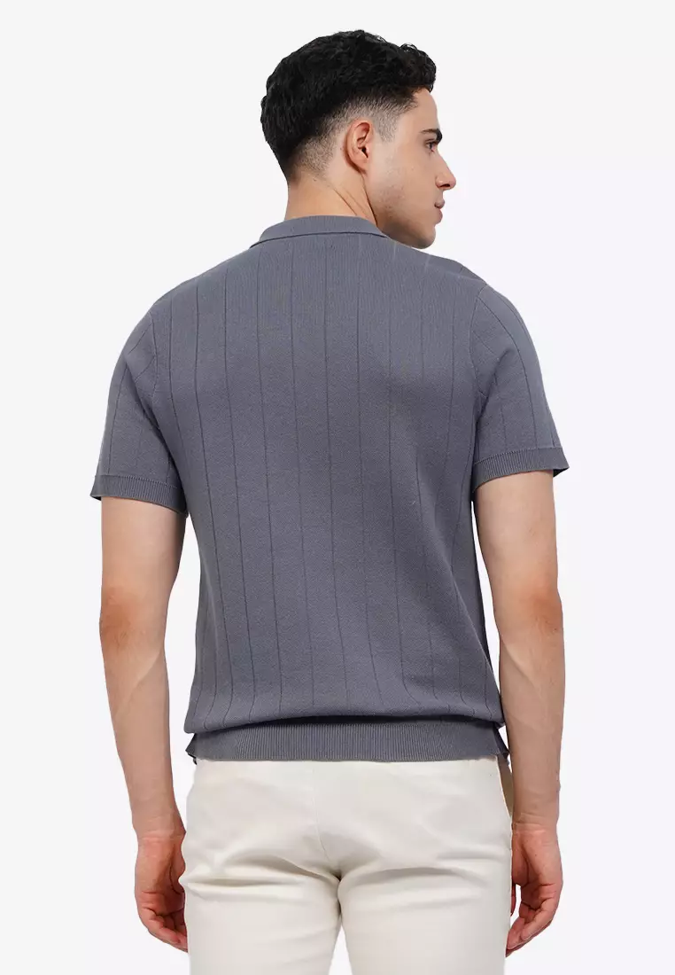 Short Sleeve Vertical Knit Polo Shirt