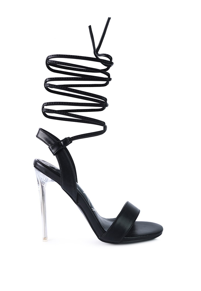 Black Clear Stiletto Lace Up Sandal