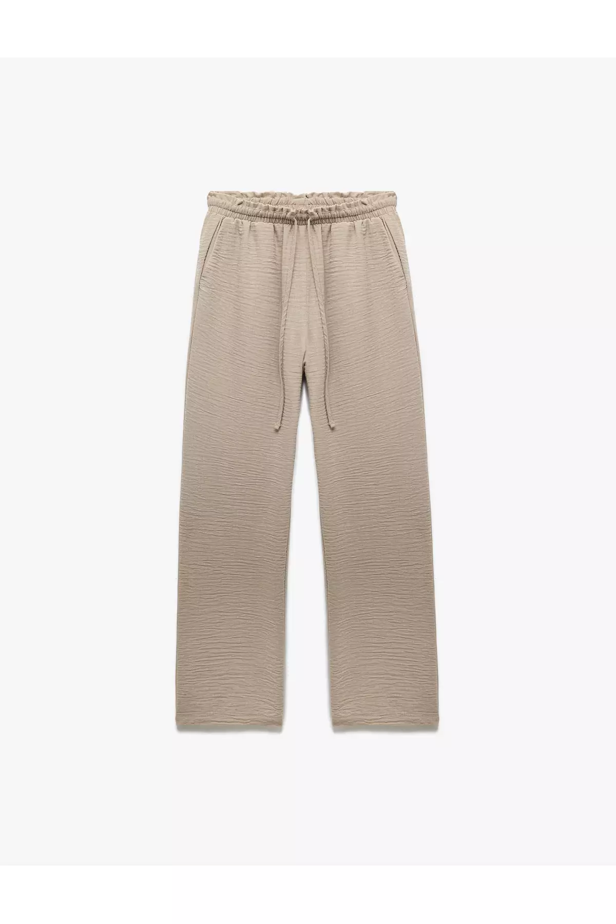 Wide Leg Trousers With Tie Waist And Elastic Pockets