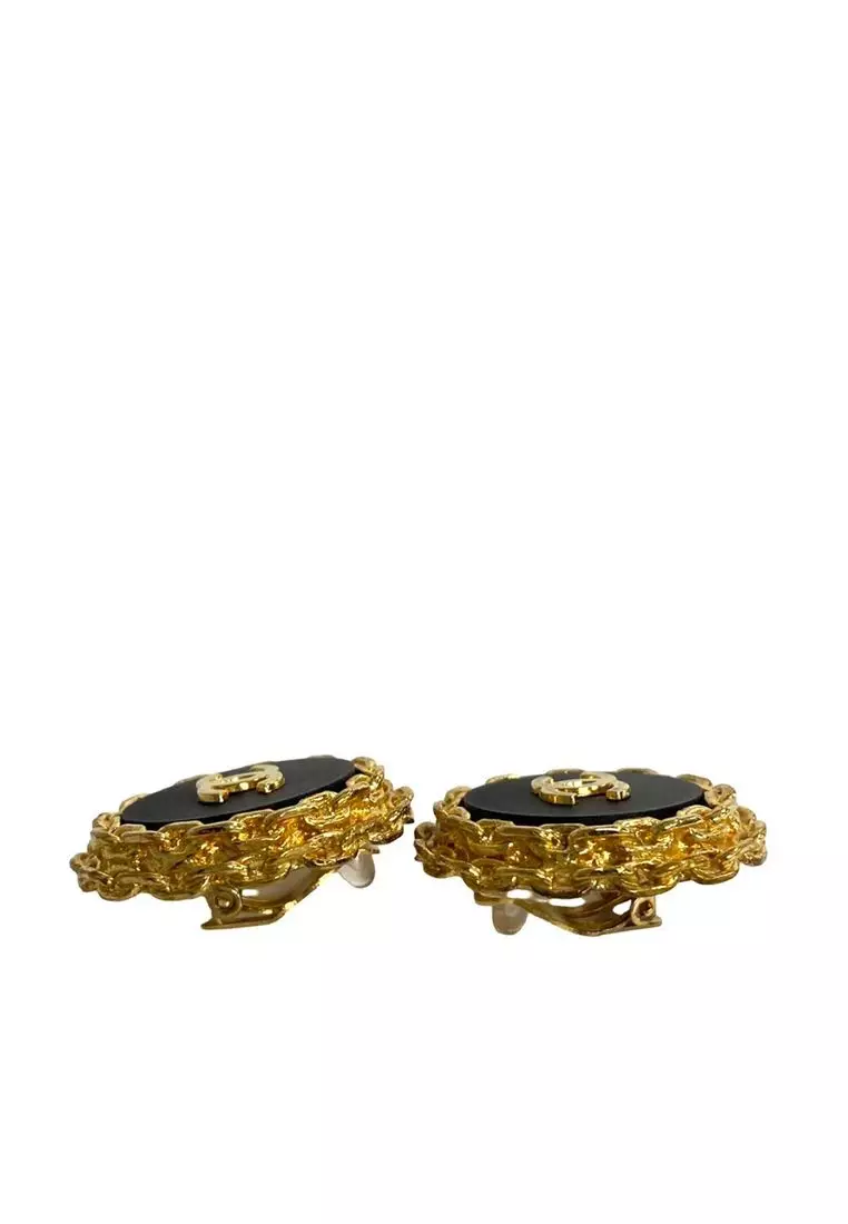 Pre-Loved Chanel Cc Gold Plated Enamel Clip On Earrings