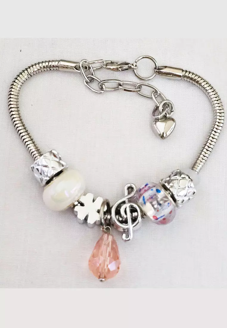 Accessories Wanita Diamante Cubic Pomora Charm Bracelet Gelang Wanita Silver & Pink