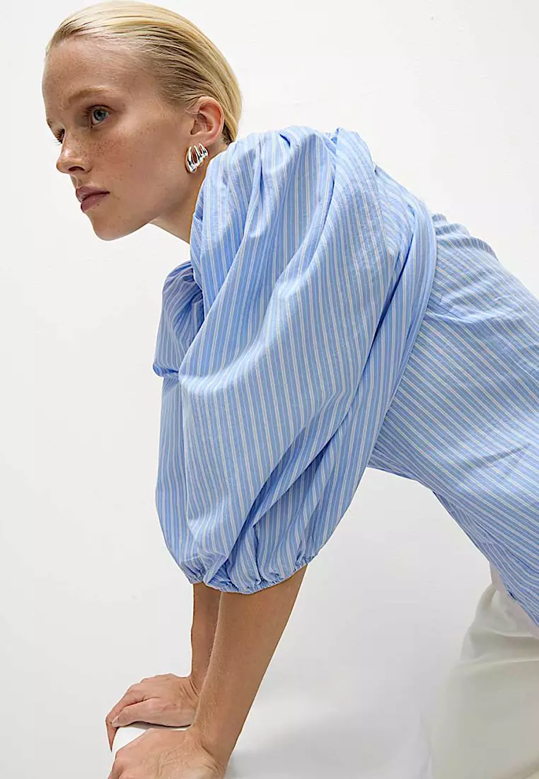 Pure Cotton Puff Sleeve Button Through Blouse