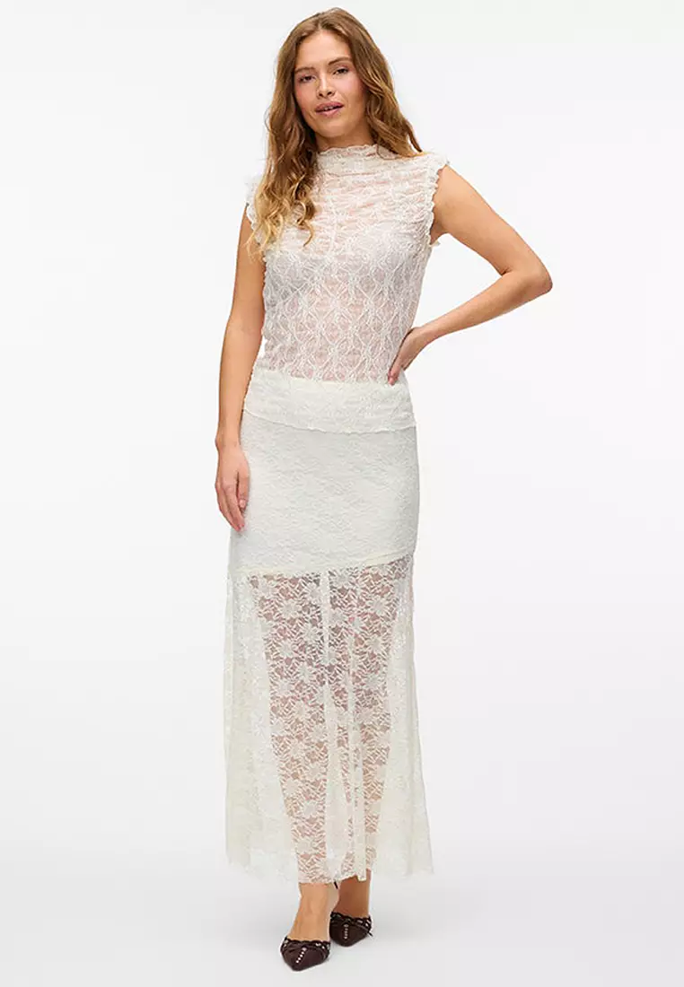 High Waist Maxi Lace Jersey Skirt