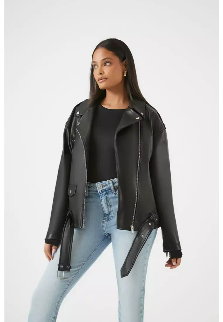 Buy FOREVER 21 Faux Leather Belted Moto Jacket 2024 Online