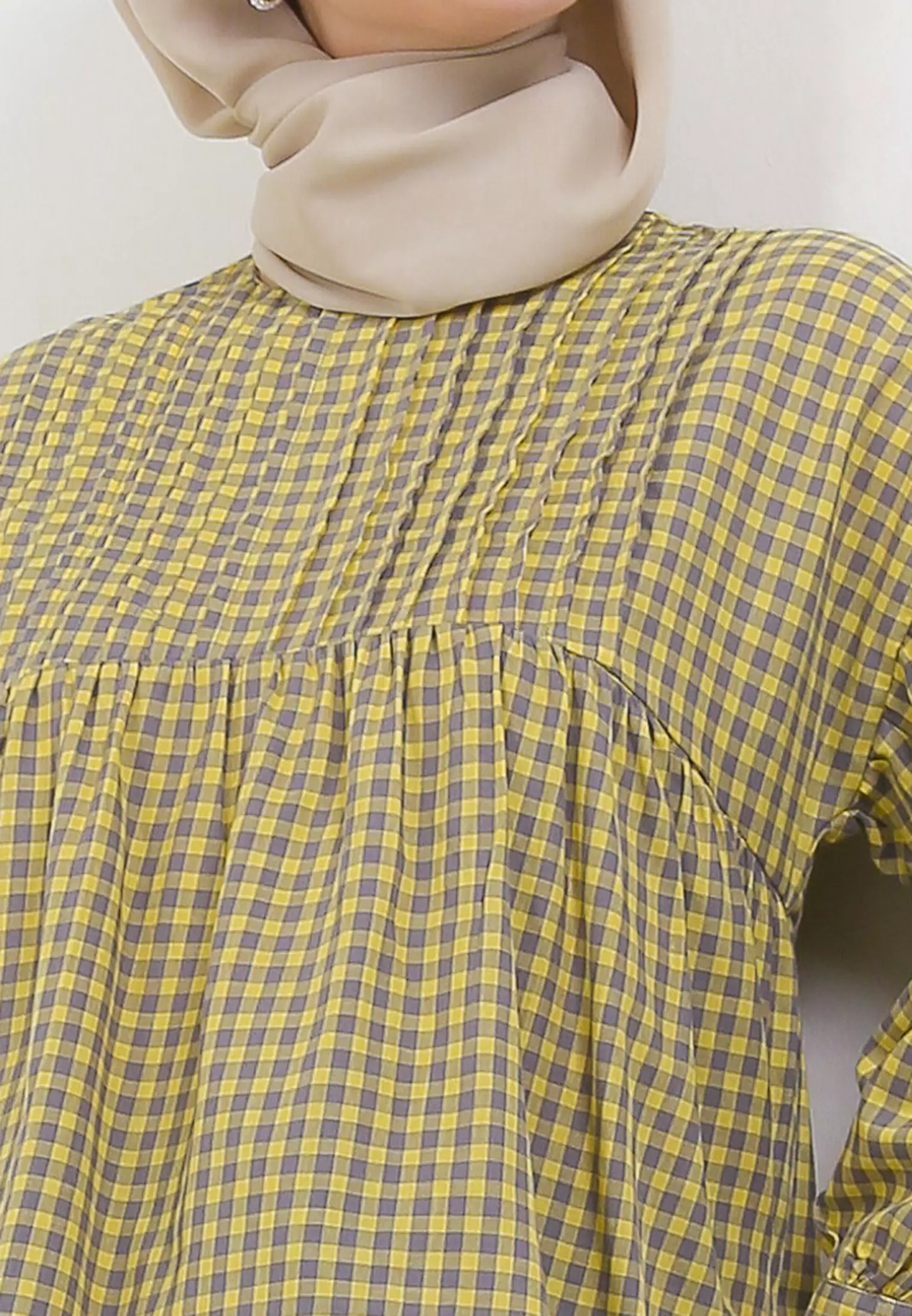 MFMW Audra Atasan Blouse Kuning Motif Kotak