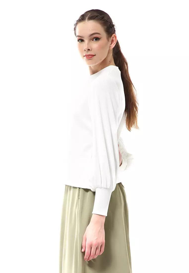 Albertine Blouse Atasan Wanita Turtleneck Lengan Panjang Simple Design Material Knit ORIGINAL - White