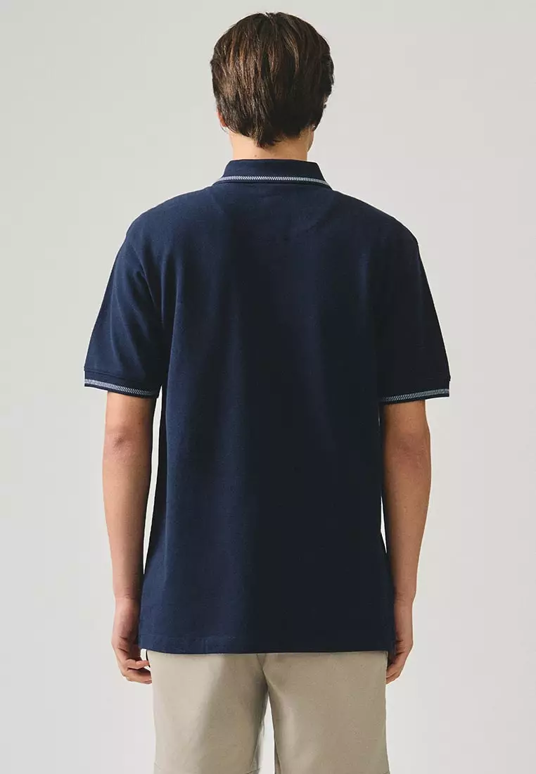 Regular Fit Polo Shirt With Contrast Chest Embroidery In Pique
