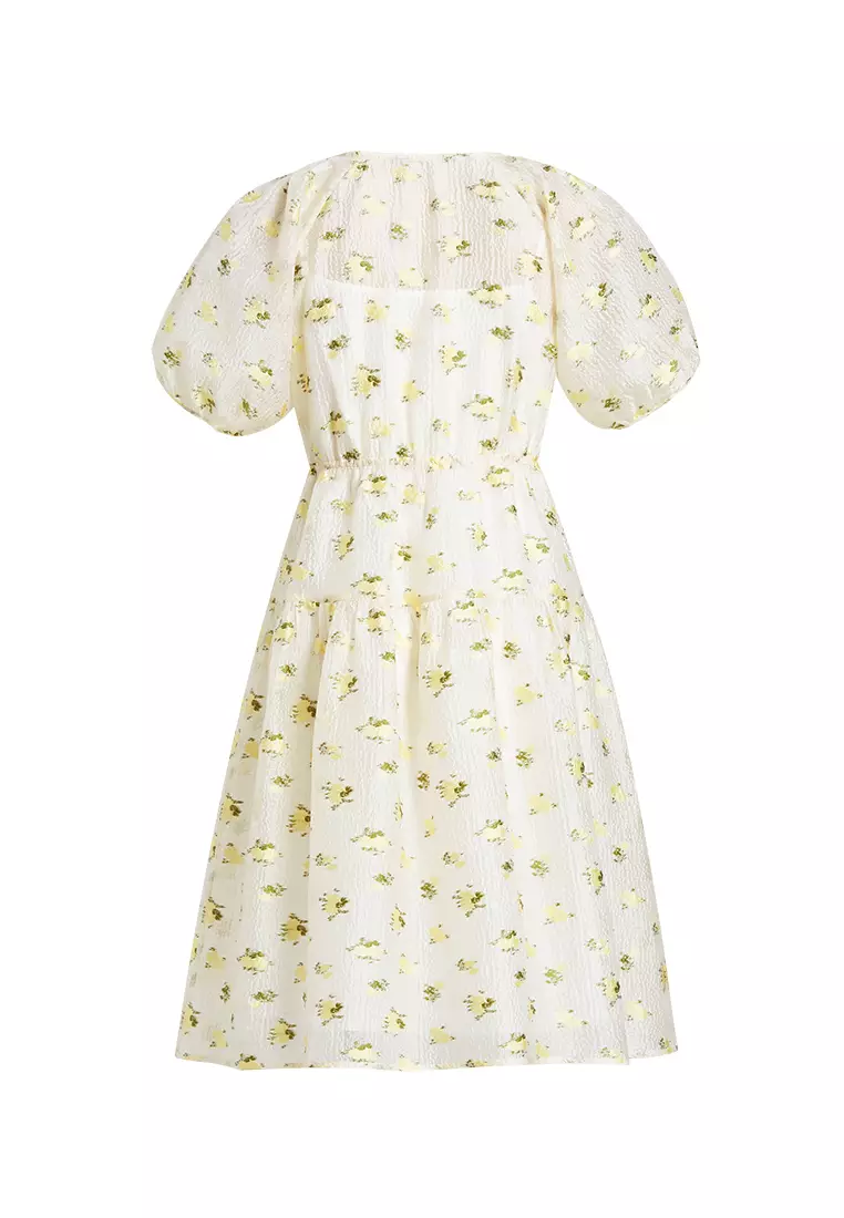 V-Neck Floral Chiffon Midi Dress