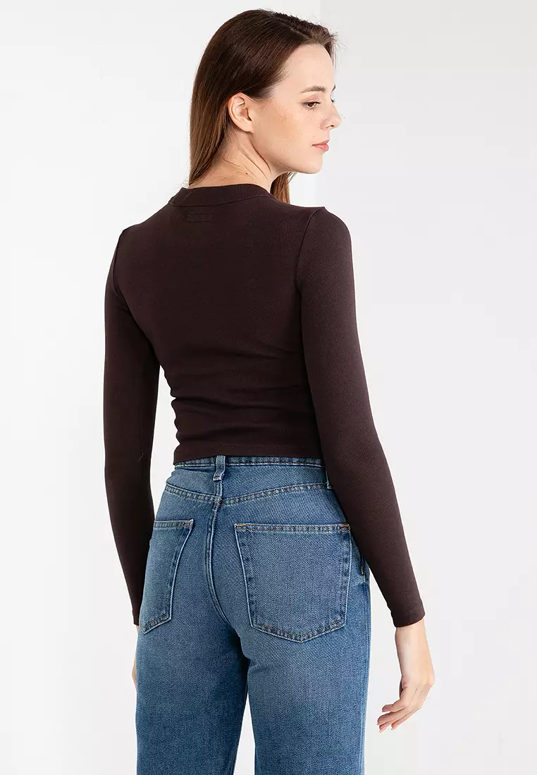 Rib Long Sleeve Embroidery Top