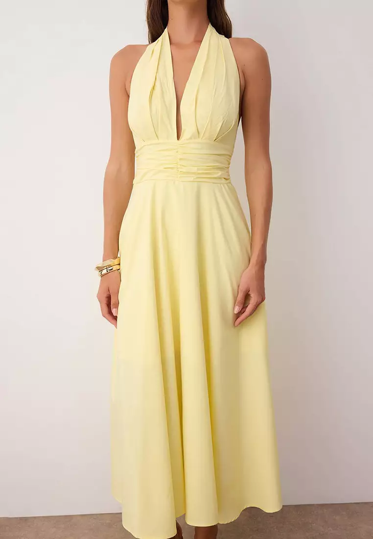 Low-Cut Halter Neck Poplin Dress