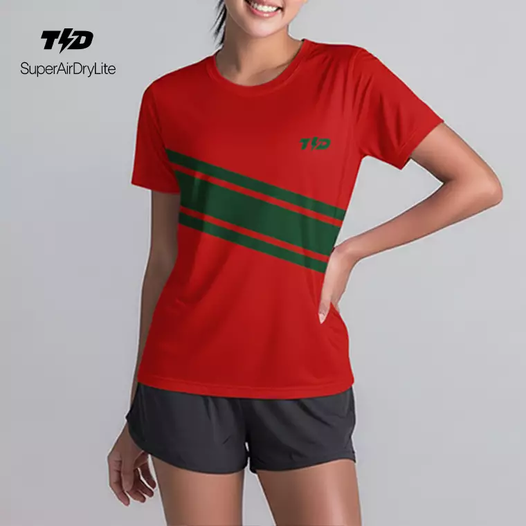 LSE58 Kaos lari wanita dry fit tema natal christmas "merah hijau" tangan pendek