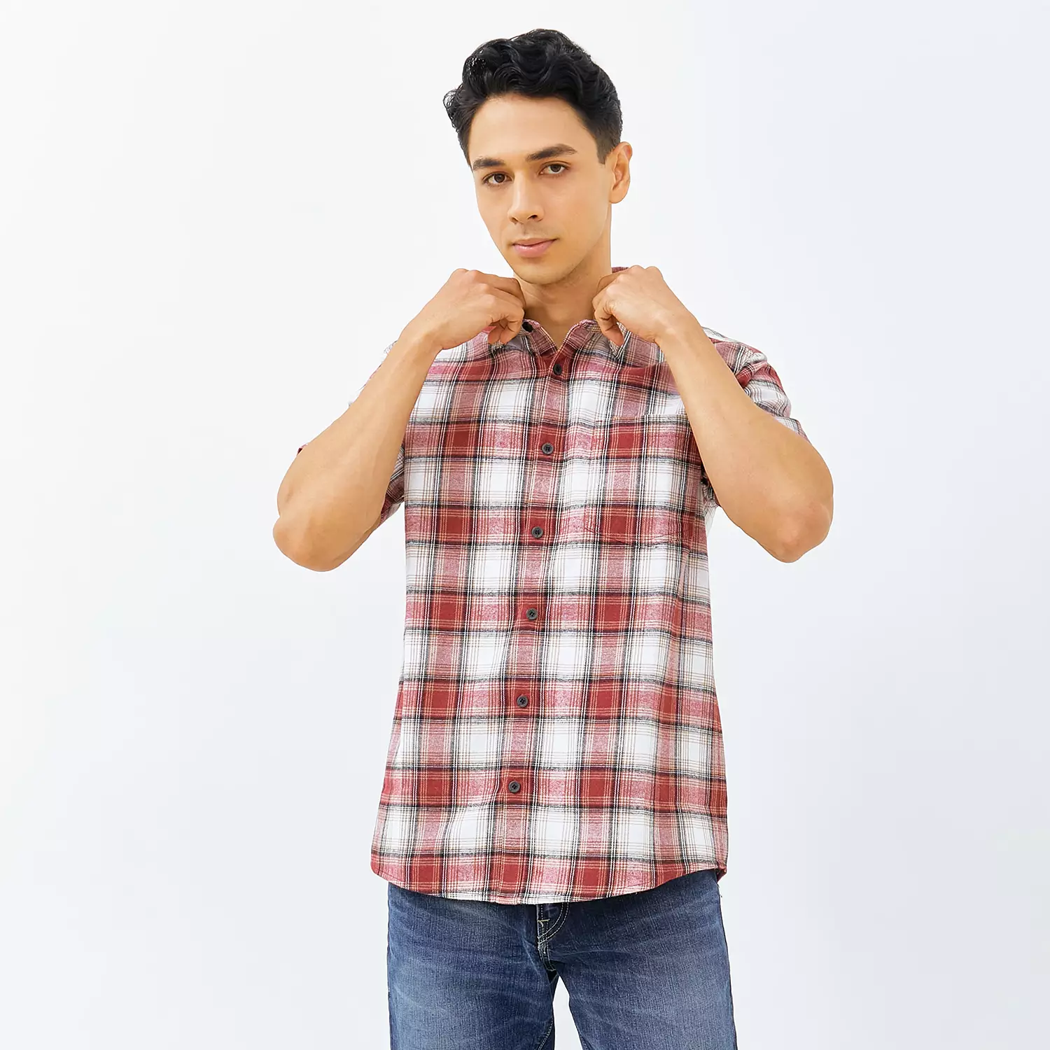 EMBA DENIM - Kemeja Flannel Pria Regular Fit Lengan Pendek Warna Red - Chayenne Two
