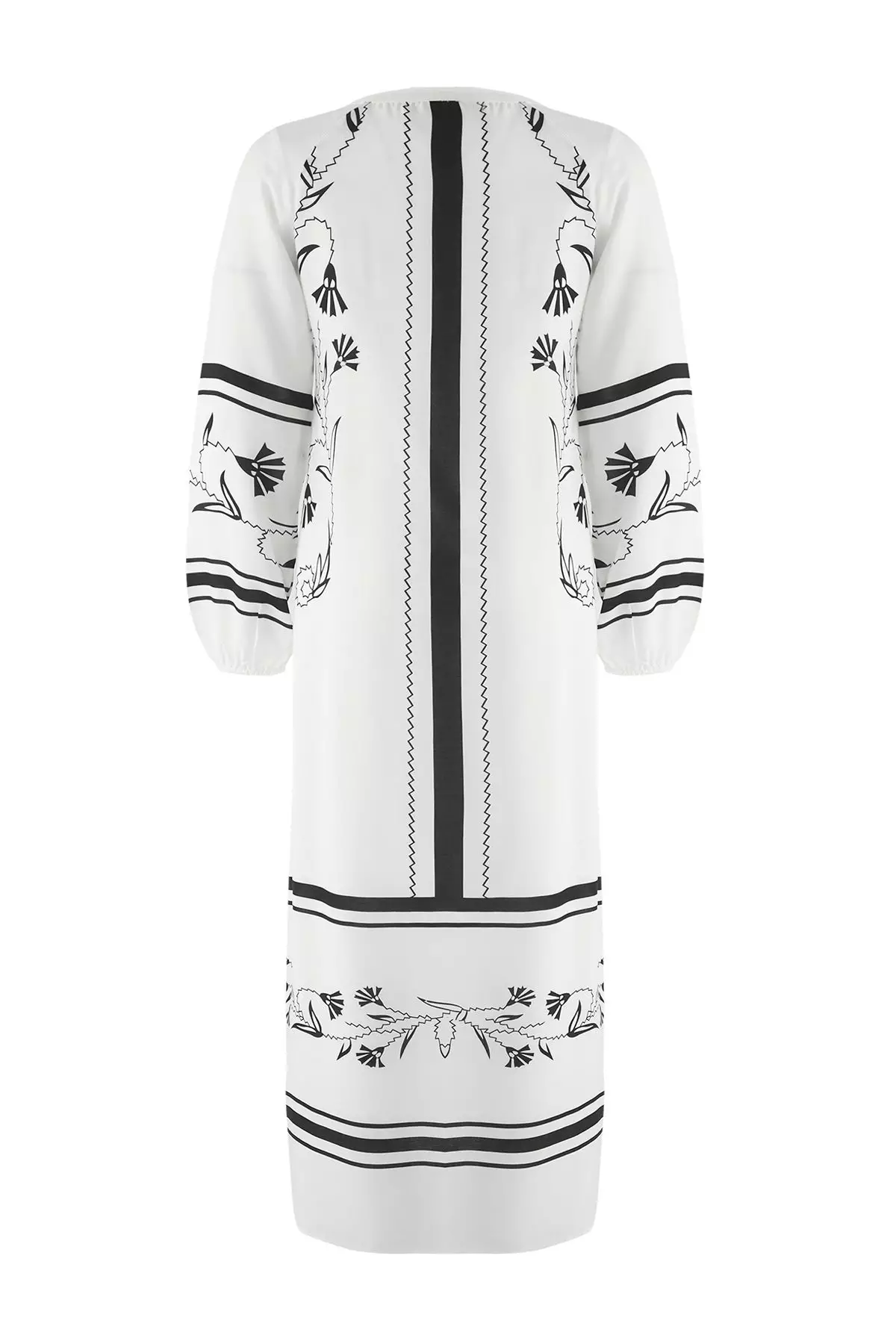 Ecru Floral Kaftan Tassel Detailed Woven Dress Tctss25Eb00102