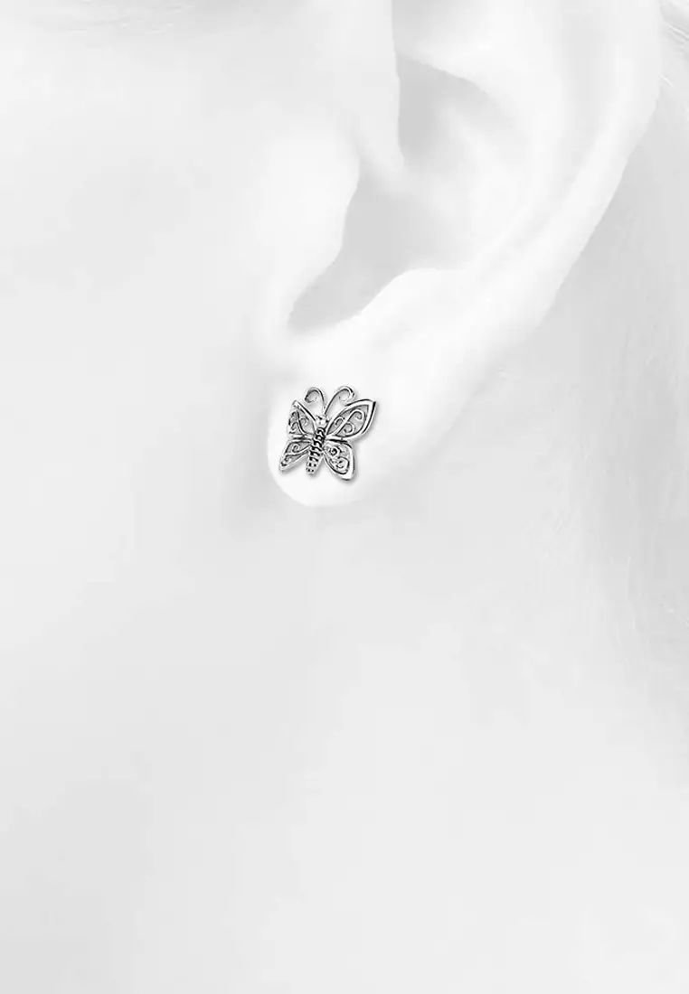 Butterfly Stud Earrings-Silver