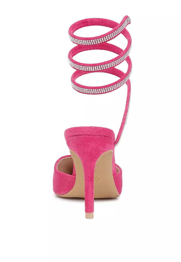 Fuchsia Berlian Imitasi Menghiasi Sandal Strap Up