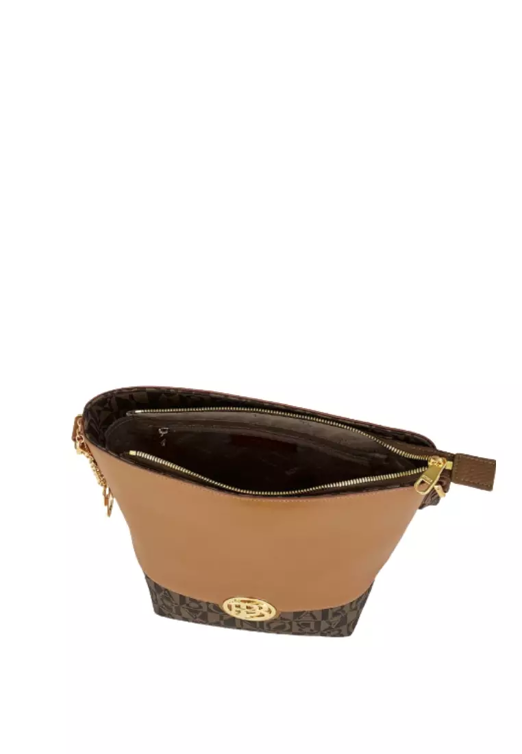 Bonia Brown Vanda Monogram Satchel Bag