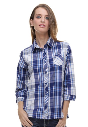 Jual Lgs Lgs Regular Fit Kemeja Wanita Motif Kotak Kantong