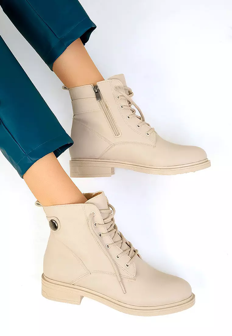 Round Toe Combat Ankle Boots
