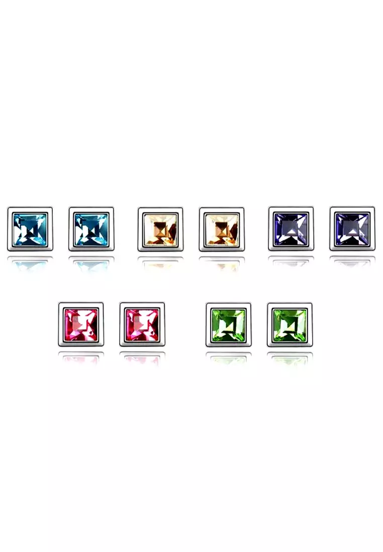 KRYSTAL COUTURE Boxed 5 Pairs Multi-Colour Stud Set Embellished with SWAROVSKI® crystals-White Gold/Multicolour