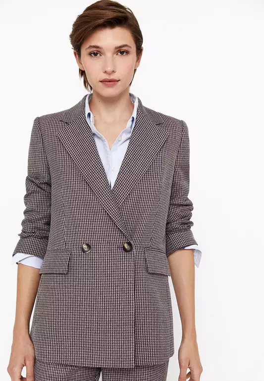 Colored Houndstooth Fabric Blazer