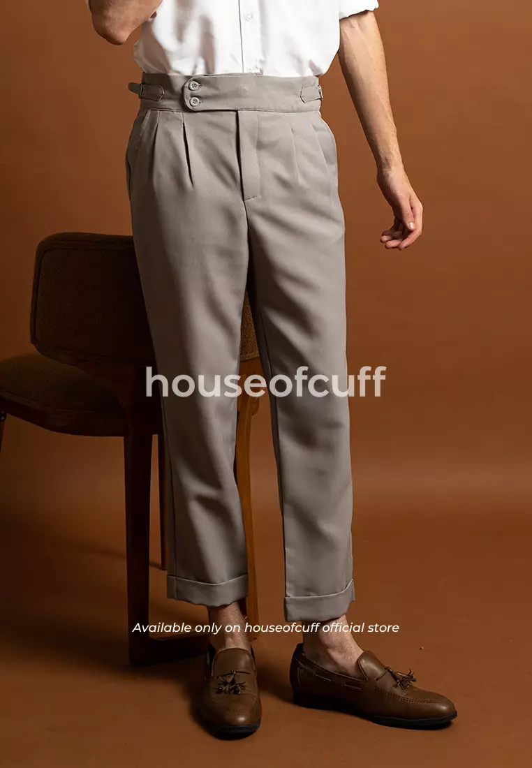 Houseofcuff Celana Panjang High Waist Gurkha Button Pria Side Tab Abu Abu