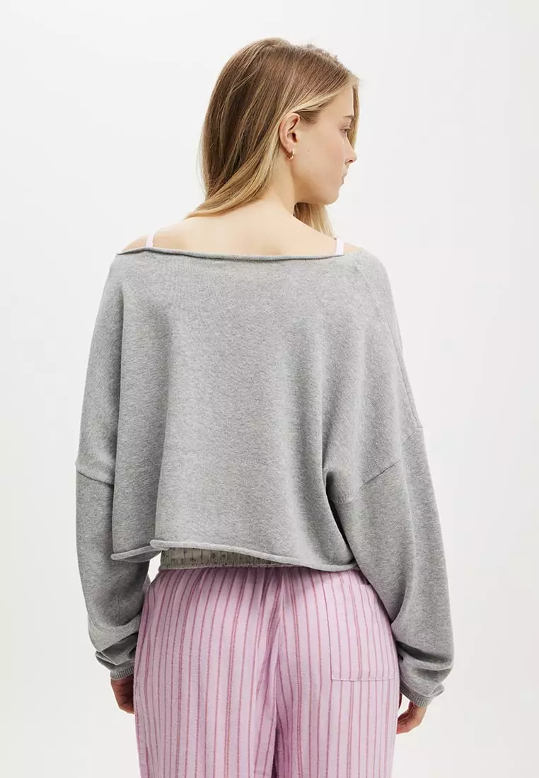 Off The Shoulder Cropped Knit Sweater