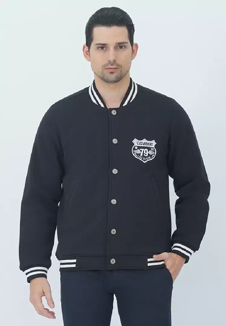 LGS - Jaket Pria - Jaket Baseball - Snap Button - Gambar Belakang - Hitam - JJK.574.213.001.C