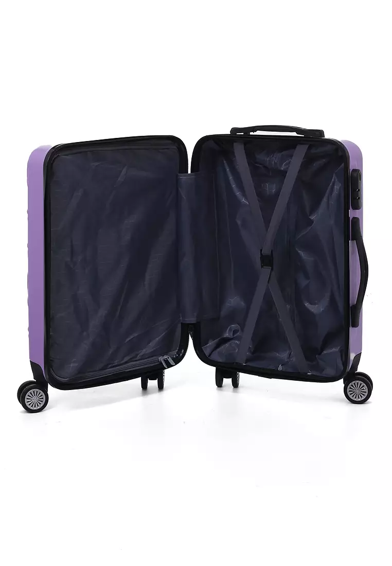 Carlton Koper Hardcase Desain Hexagon Size 20 Inch Suitcase Unisex with Rear Compartment Rubber Slot Material ABS+PVC Coated ORIGINAL - Lilac