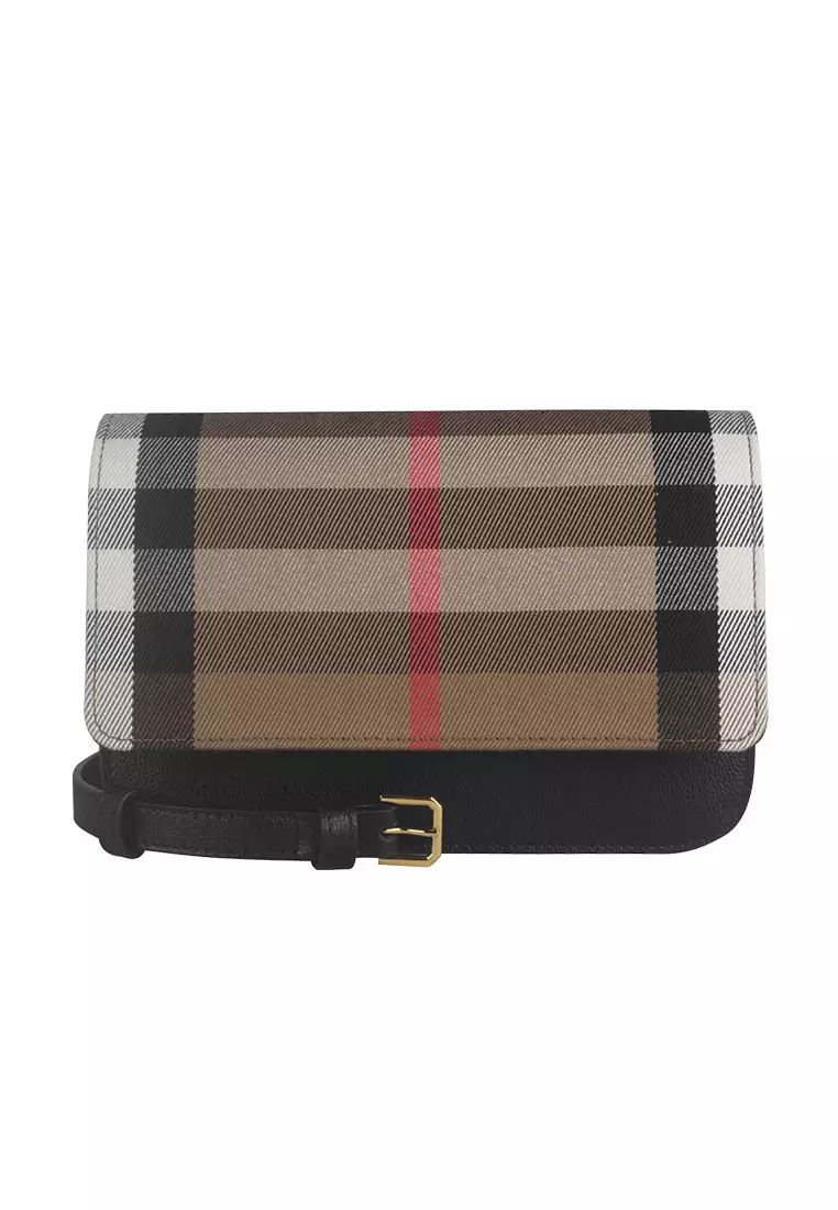 Buy BURBERRY Madison Leather & Check Canvas Crossbody Bag in Black