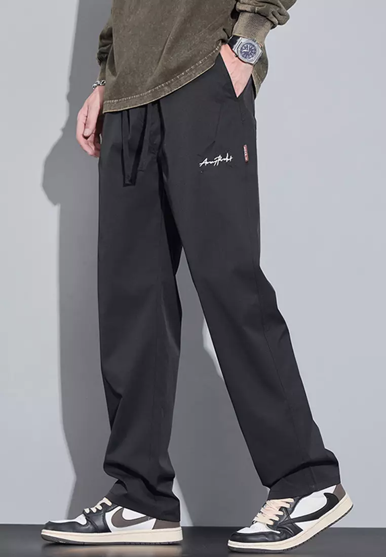 抽繩休閒寬腿長褲