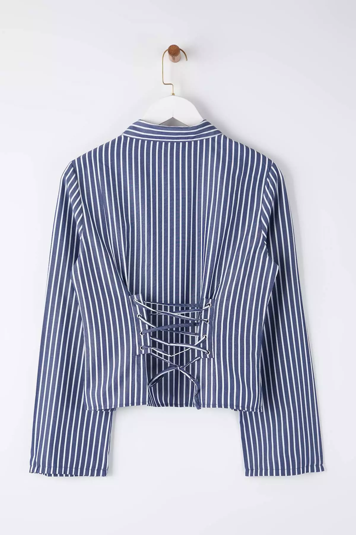 Navy Blue-White Corset Detailed Fitted Waist Shirt Twoaw26Go55