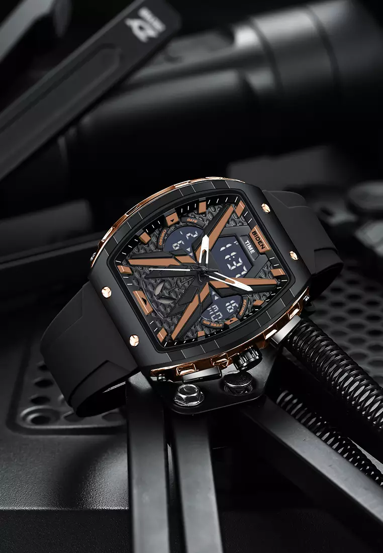 Jam Tangan Pria Original Multifungsi Analog & Digital Anti Air Tali Silicone Jam Tangan Cowok Blackrose