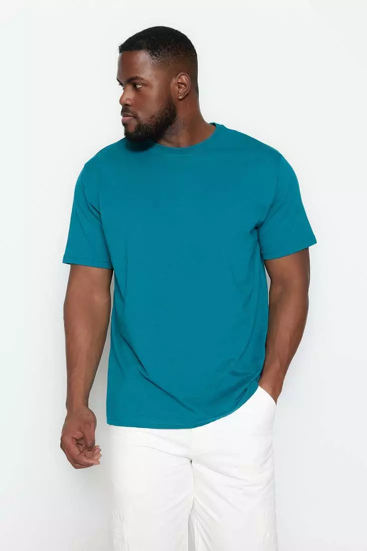 Trendyol Petrol Men Plus Size Comfy Regular/Regular Cut Basic T-Shirt 2024, Buy Trendyol Online