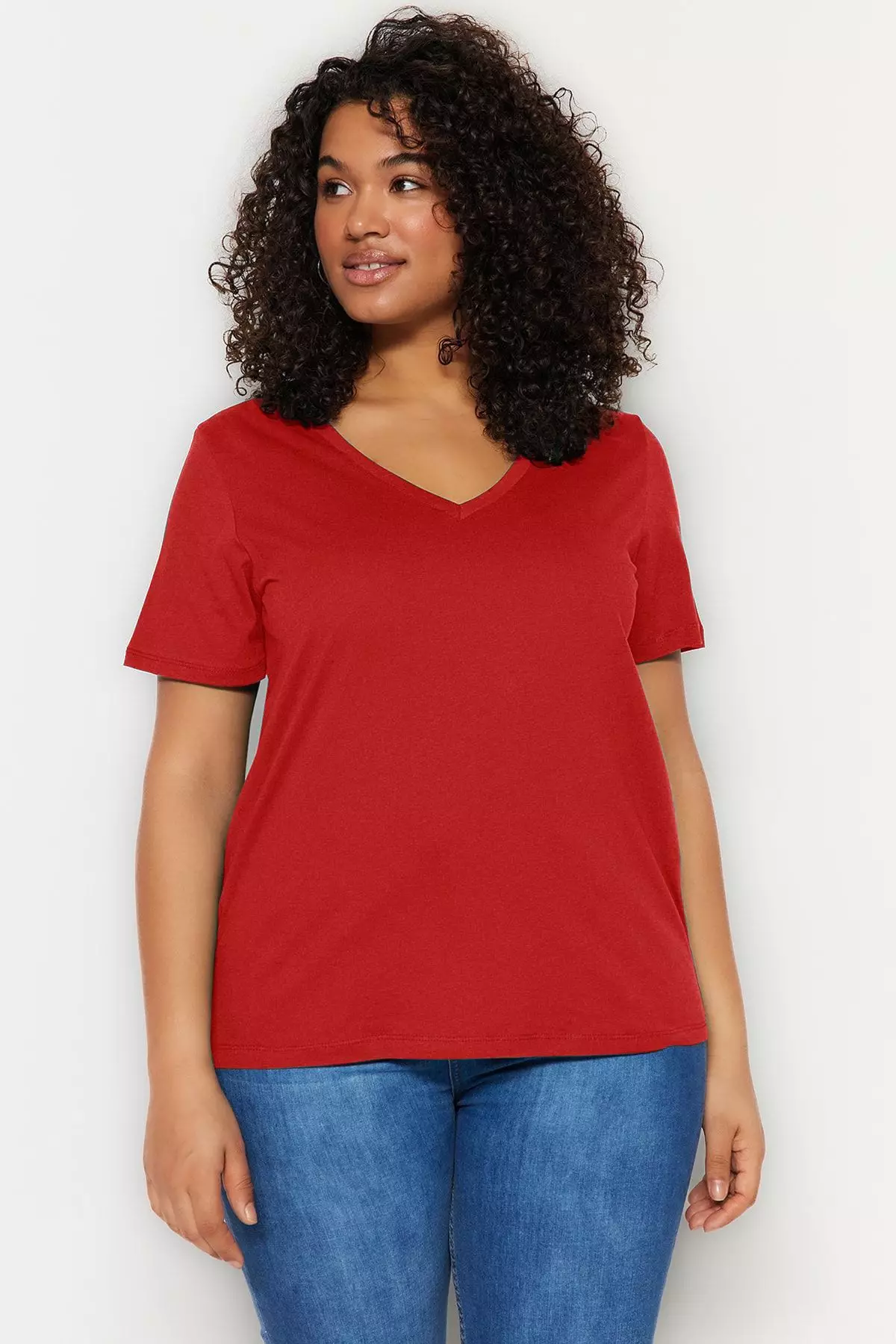 Plus Size Cotton V-Neck T-Shirt