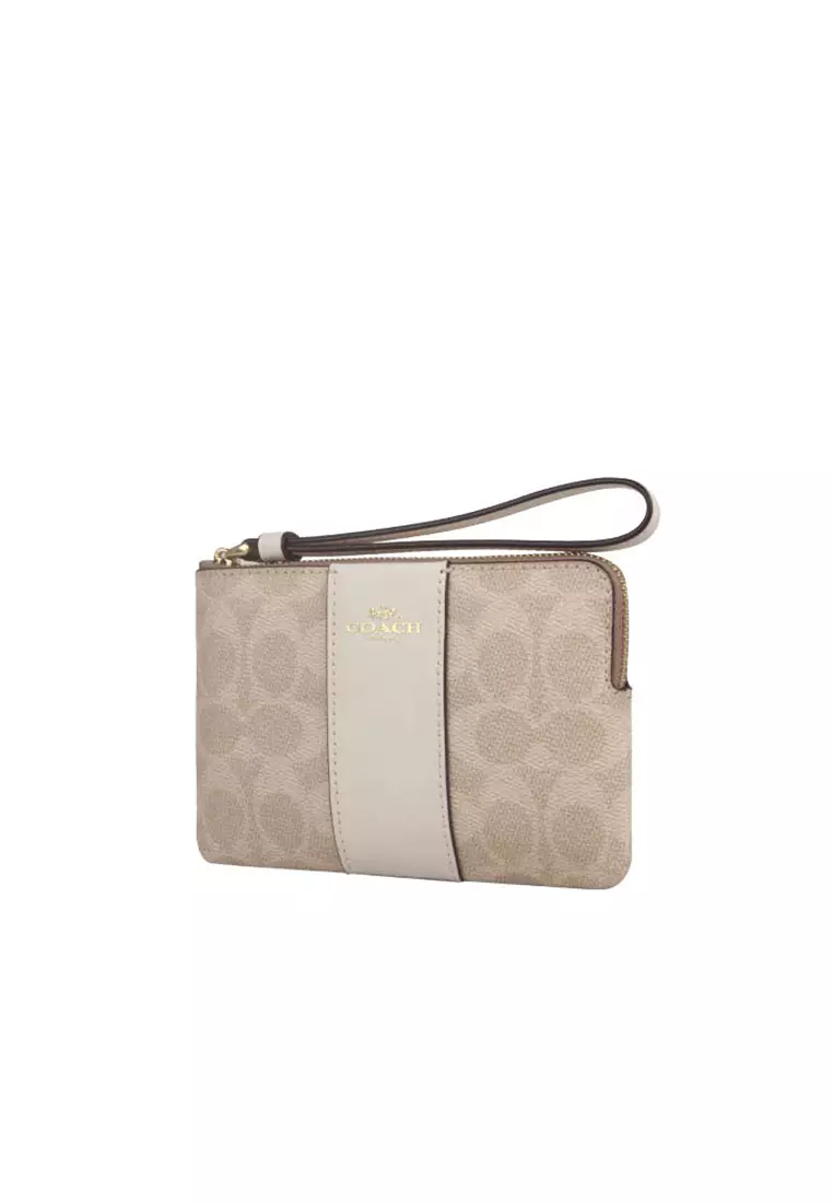 Corner Zip Wristlet In Signature Canvas With Stripe CW854