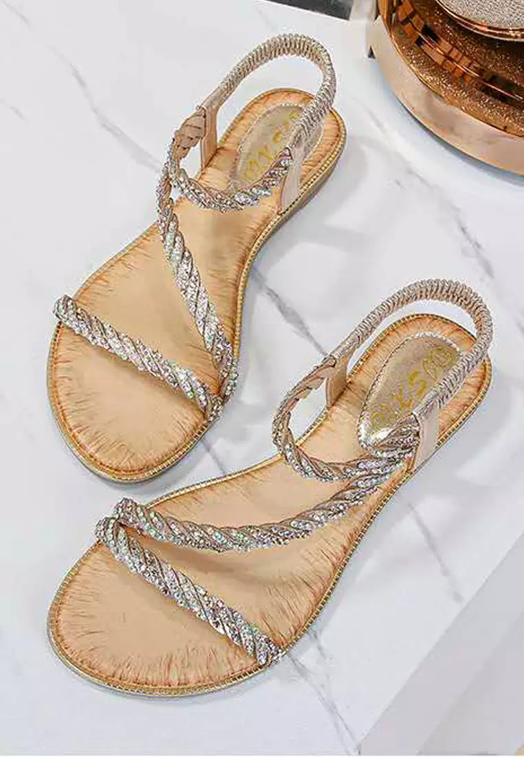 Gold diamante flat sandals store