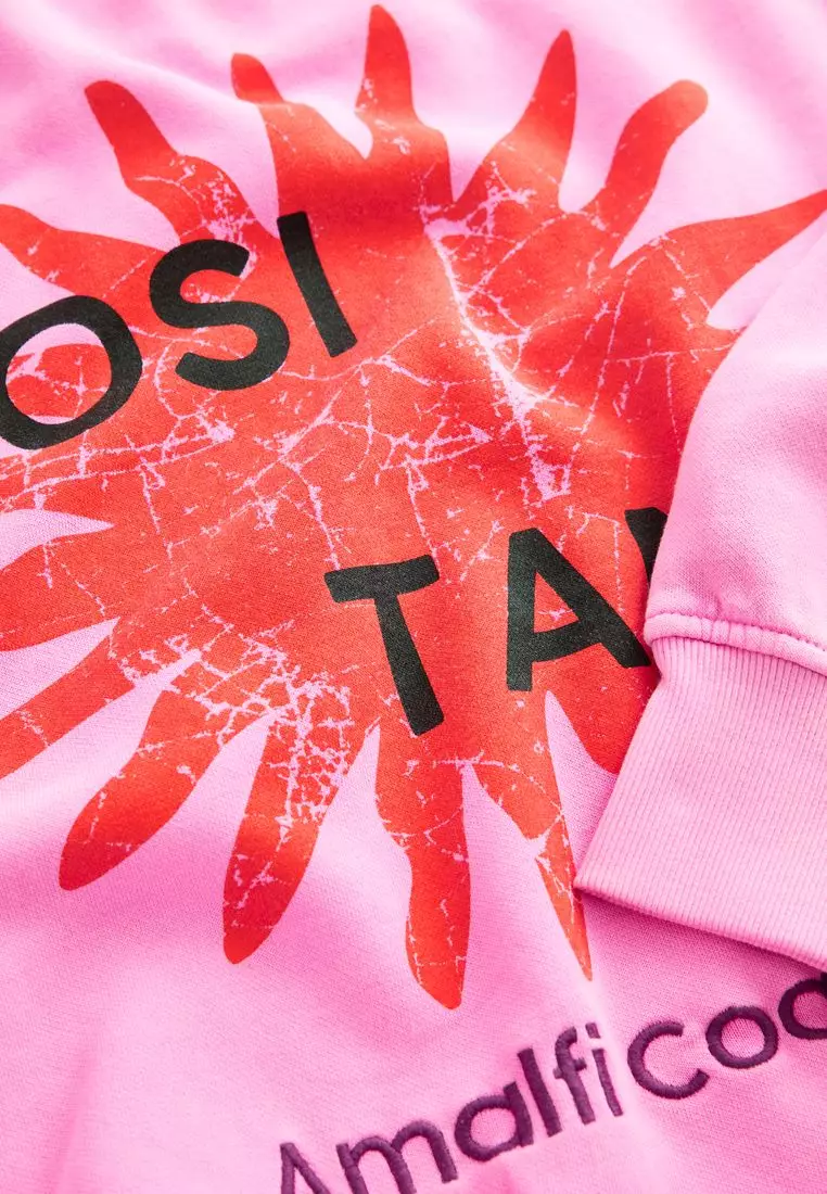 Bright Summer Washed Sun Motif Positano City Graphic Relaxed Fit Sweatshirt