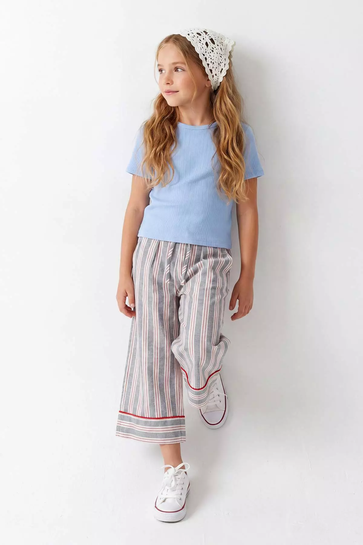 Blue-Orange 2-Pack Girls Cotton Crop Short Sleeve Knitted T-Shirt Tkdss25Ts00027