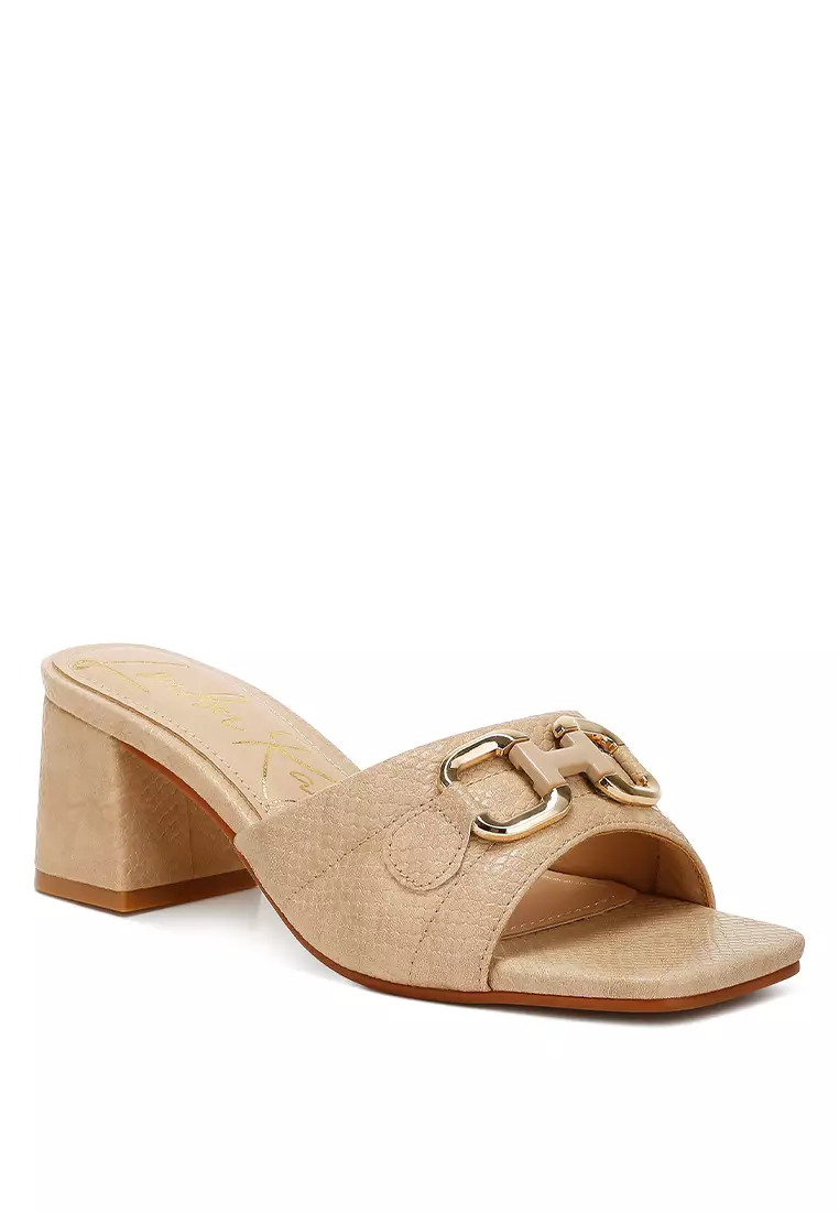 Sandal Motif Ular Detail Horsebit Krem