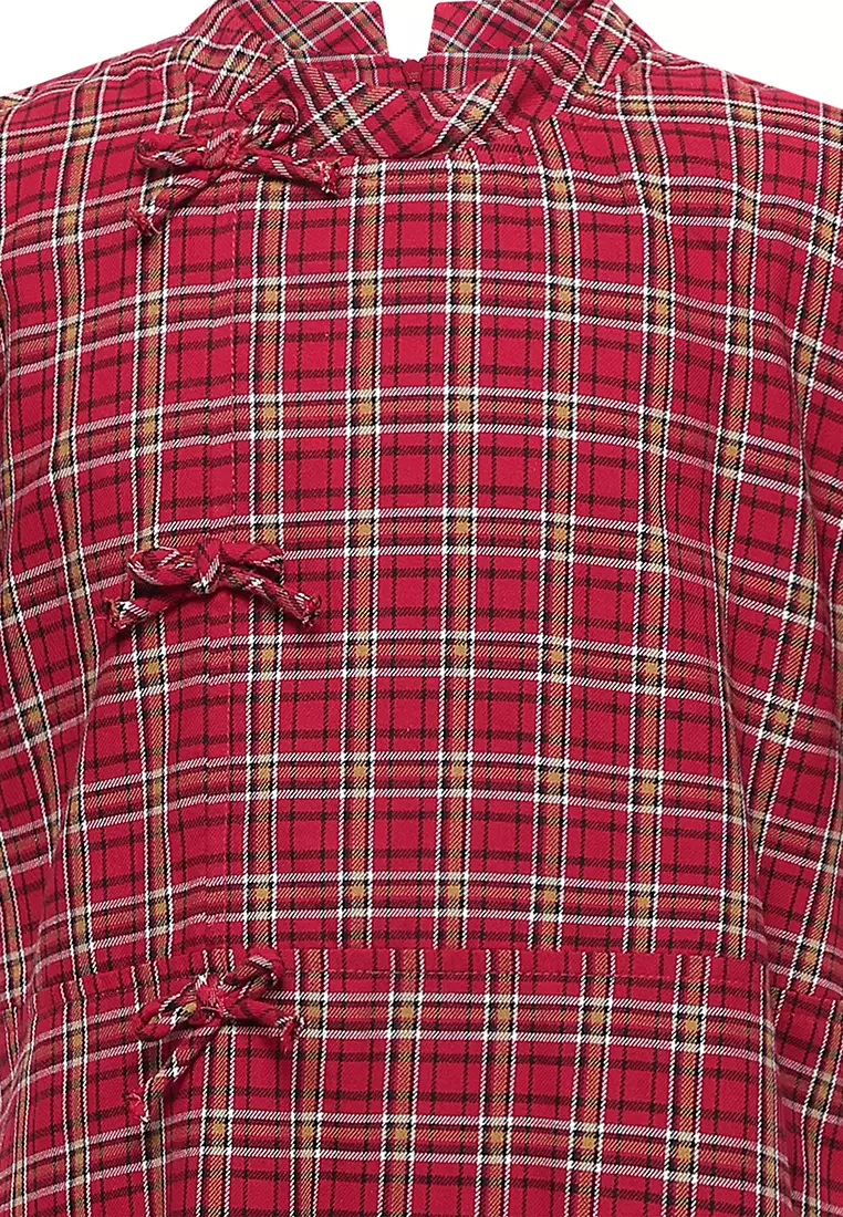 Pito Dito Girl Nakaia Dress Midi Anak Merah Motif Kotak
